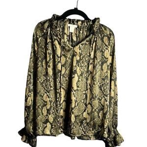 H&M Snakeskin Sheer Long Sleeve Blouse Size 2